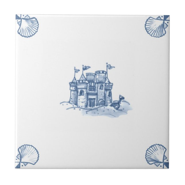 Azulejo do Sandcastle de Delft com cantos de Shell (Frente)