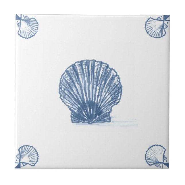 Azulejo do Scallop de Delft com cantos de Shell (Frente)