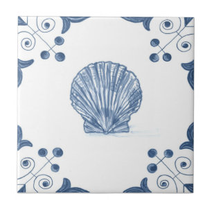 Azulejo do Scallop de Delft com cantos do rolo
