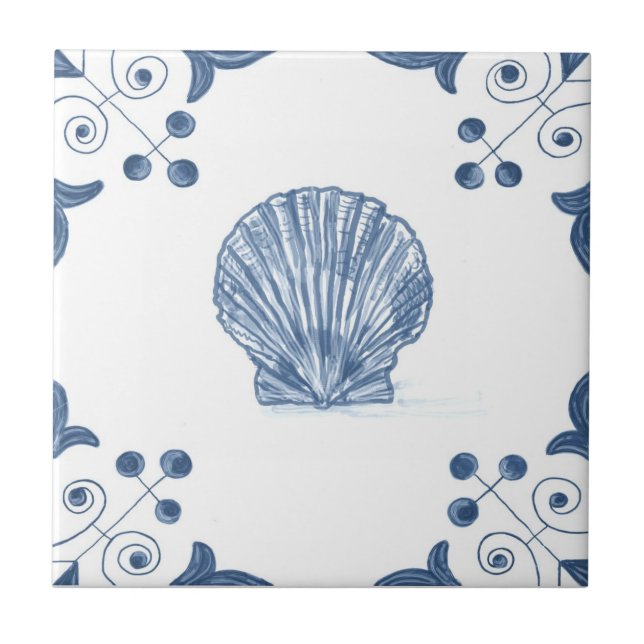 Azulejo do Scallop de Delft com cantos do rolo (Frente)