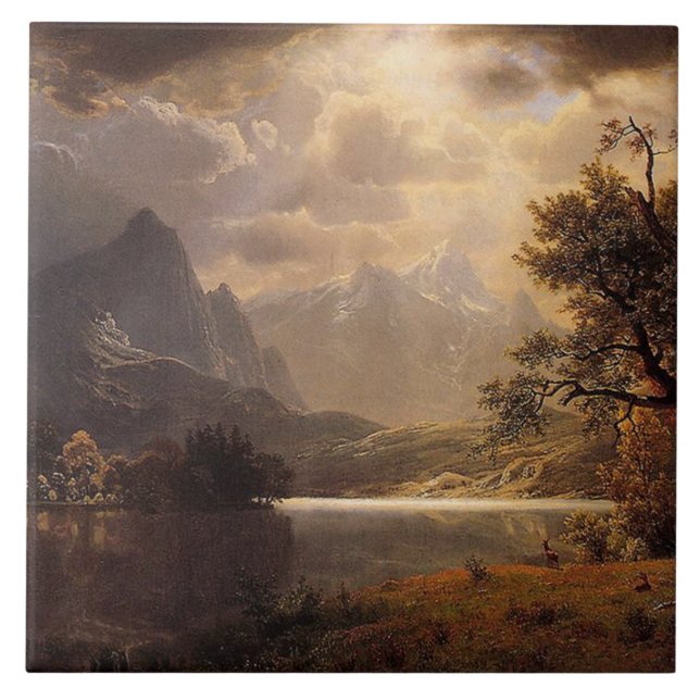 Azulejo dos animais selvagens dos cervos do lago (Frente)