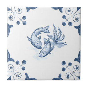 Azulejo dos peixes de Delft com cantos do rolo