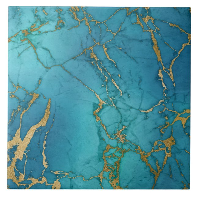 Azulejo Dourado Azul Teal Inspirado no Marble (Frente)
