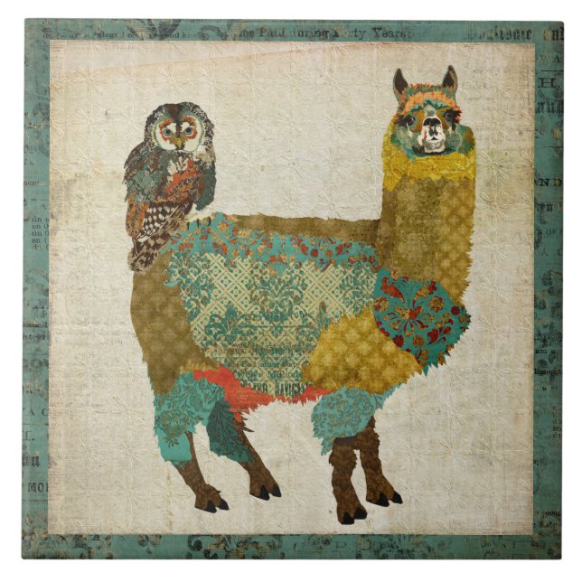 Azulejo Dourado da coruja da cerceta da alpaca (Frente)