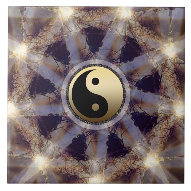 Azulejo Dourado de Yin Yang da luz das estrelas (Frente)
