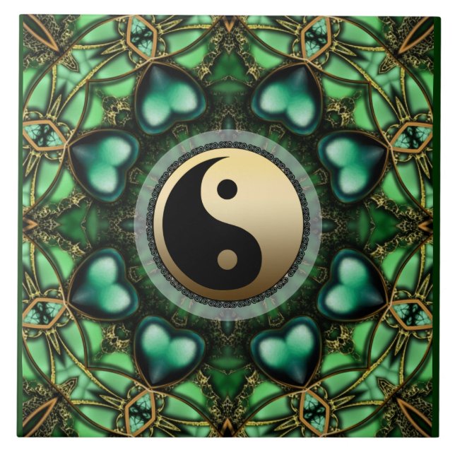Azulejo Dourado de Yin Yang dos corações de Forest (Frente)