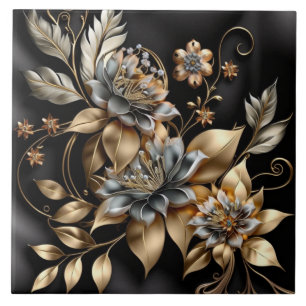 Azulejo dourado moderno com flores