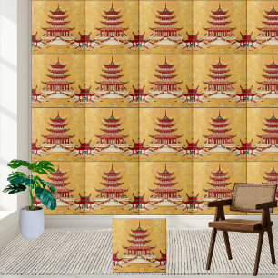 Azulejo Dourado Templo Floral Asiático Chinoiserie