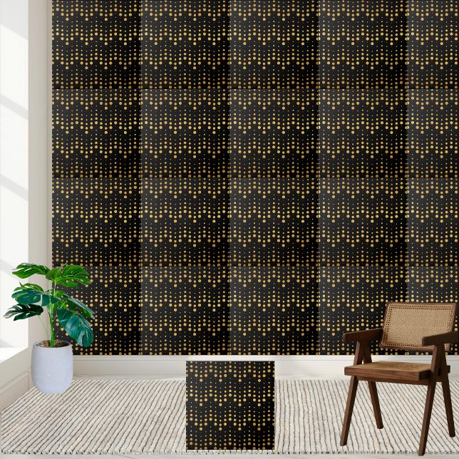 Azulejo Elegante de Hexágono Geométrico Dourado e  (Elegant Black and Gold Geometric Hexagon Tile)