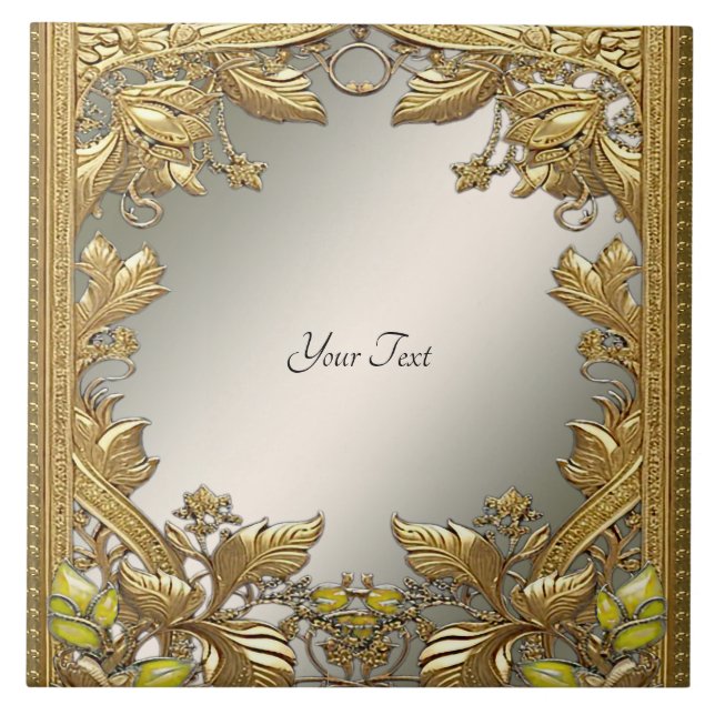 Azulejo Elegante Dourado de Cerâmica Floral (Frente)