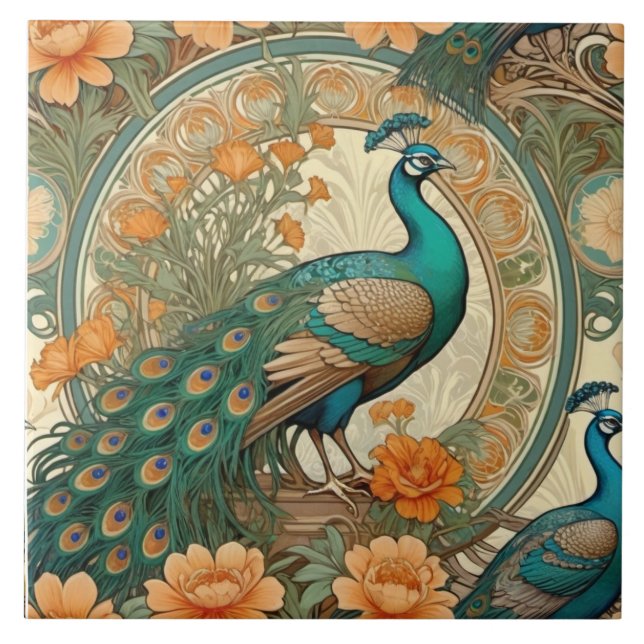 Azulejo Elegante Peacock Decorative Cerâmica (Frente)