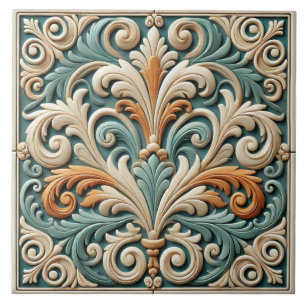 Azulejo Elegante Simétrico de Cerâmica Floral