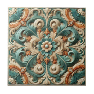 Azulejo Elegante Simétrico de Cerâmica Floral