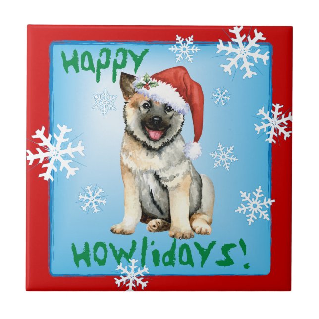 Azulejo Elkhound Cerâmico Norueguês Feliz Howliday (Frente)