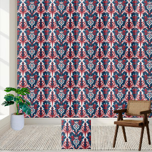 Azulejo escandinavo de Damasco em Vermelho e Azul