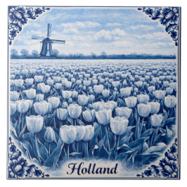 Azulejo estilo Delft Blue com tulipas da Holanda