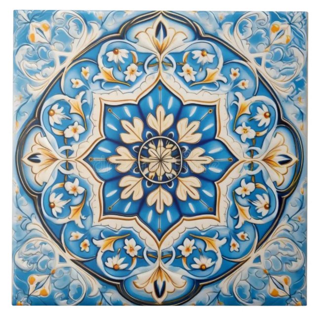 Azulejo - Estilo Persa Branco Azul Bege (Frente)