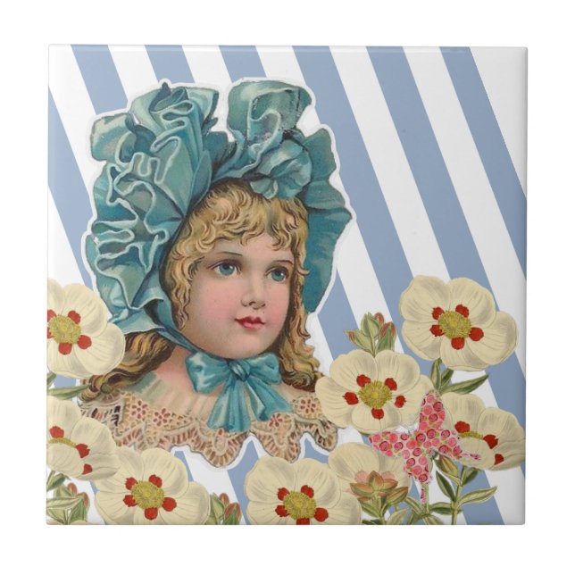 Azulejo Faixa Azul Floral Vintage (Frente)