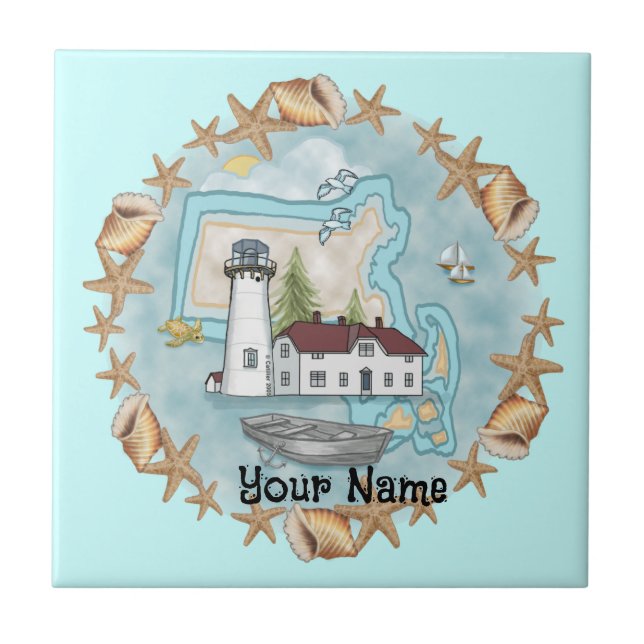 Azulejo Farol de Massachusetts Shells (Frente)
