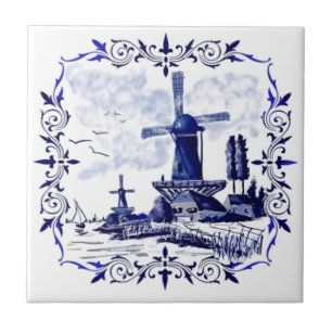 Azulejo feito sob encomenda da cena azul do moinho