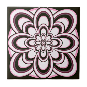 Azulejo, Flor Abstrata 2, Rosa Preto Roxo Branco