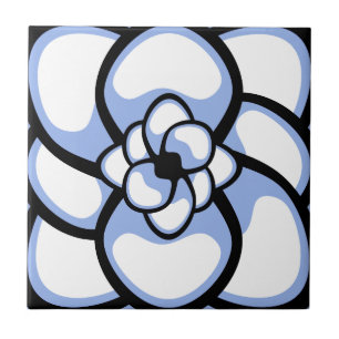 Azulejo, Flor Abstrata 3, Branco Azul