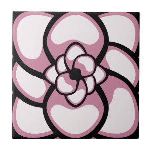 Azulejo, flor abstrata 3, rosa, preto, branco