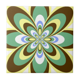 Azulejo, Flor Abstrata 4, Amarelo Retro, Marrom, V