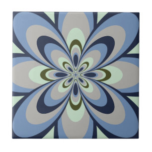Azulejo, flor abstrata 4, azul, cinza, verde