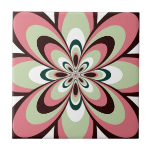Azulejo, Flor Abstrata 4, Rosa, Marrom, Verde Clar
