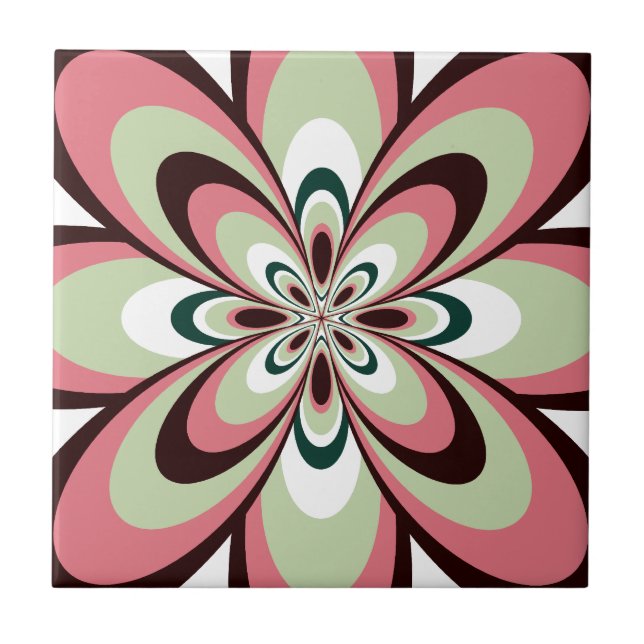 Azulejo, Flor Abstrata 4, Rosa, Marrom, Verde Clar (Frente)