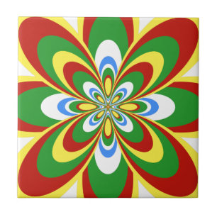 Azulejo, flor abstrata 4, vermelho de Rasta, verde