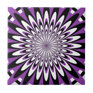 Azulejo, Flor Abstrata 5, Roxo, Preto, Branco