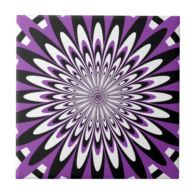 Azulejo, Flor Abstrata 5, Roxo, Preto, Branco (Frente)
