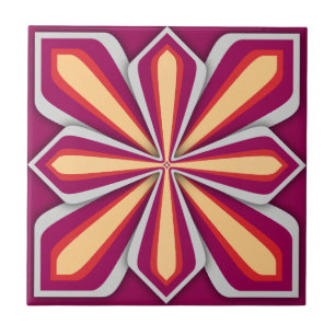 Azulejo, Flor Abstrata, Laranja Amarelo Vinho
