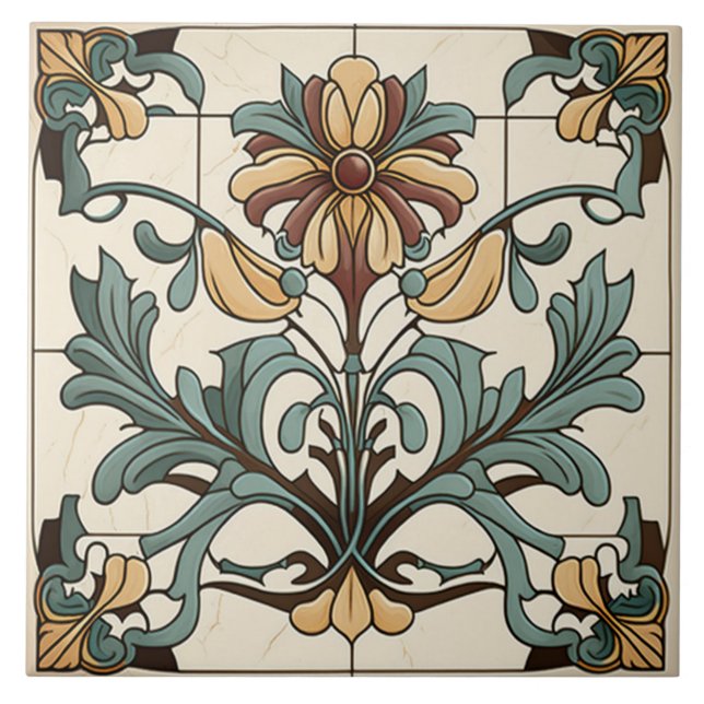 Azulejo Flor - Azulejo cerâmico no estilo Art Nouv (Frente)
