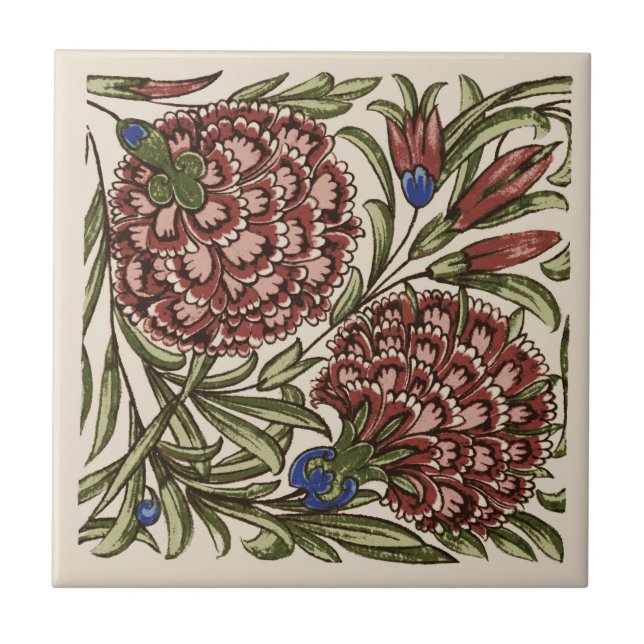Azulejo Flor de Cravo Antigo Rústico De Morgan Art (Frente)