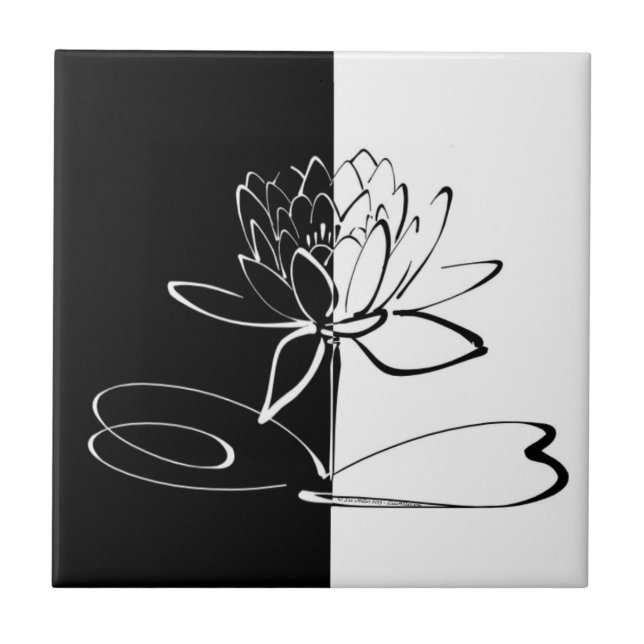 Azulejo Flor de Lótus Preto Branco Yin Yang (Frente)