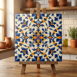 Azulejo Floral Azul Mediterrâneo Português