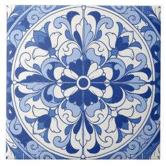 Azulejo Floral Azul Português Medalhões