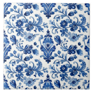 Azulejo Floral Azul Português Vintage