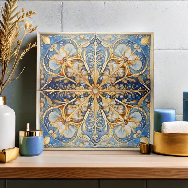 Azulejo Floral Barroco Pat#16 Blue Dourado ID1078 (Criador carregado)