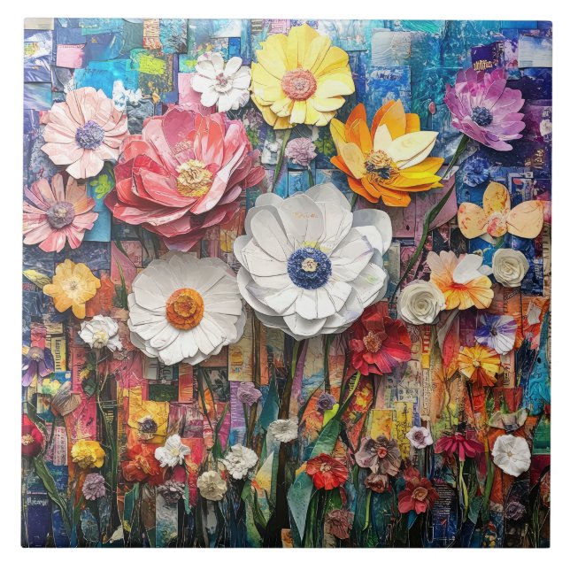 Azulejo Floral Cerâmica abstrato (Frente)