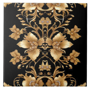 Azulejo Floral Cerâmico Dourado