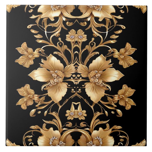 Azulejo Floral Cerâmico Dourado (Frente)