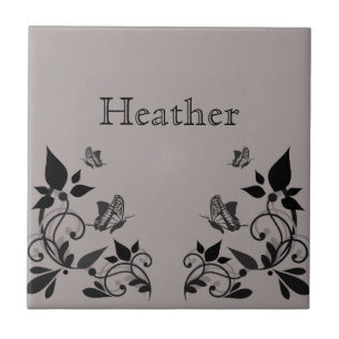 Azulejo floral da borboleta do ébano