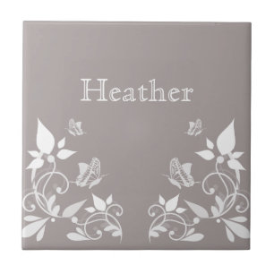 Azulejo floral da borboleta do marfim