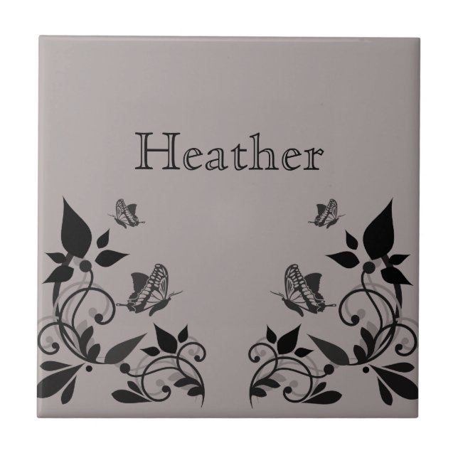 Azulejo Floral da Borboleta Ebony (Frente)