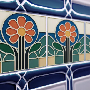 Azulejo Floral de Arte Nova com Margarida Vibrante