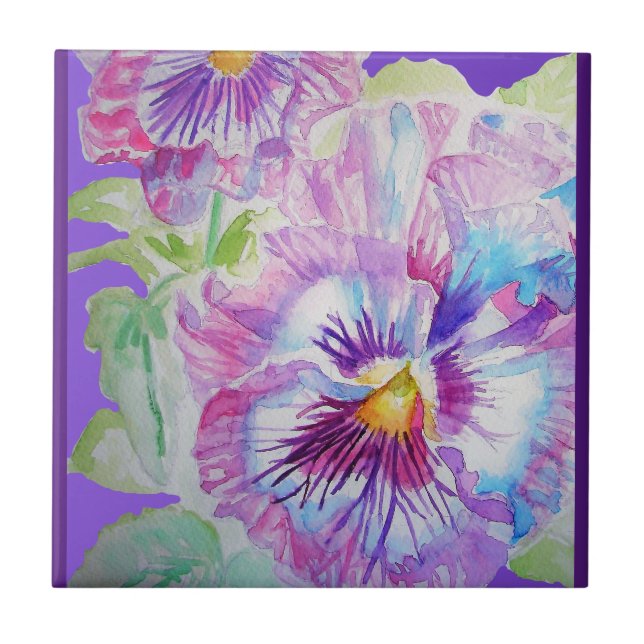 Azulejo Floral de Cerâmica com Flor de Pensamento  (Frente)